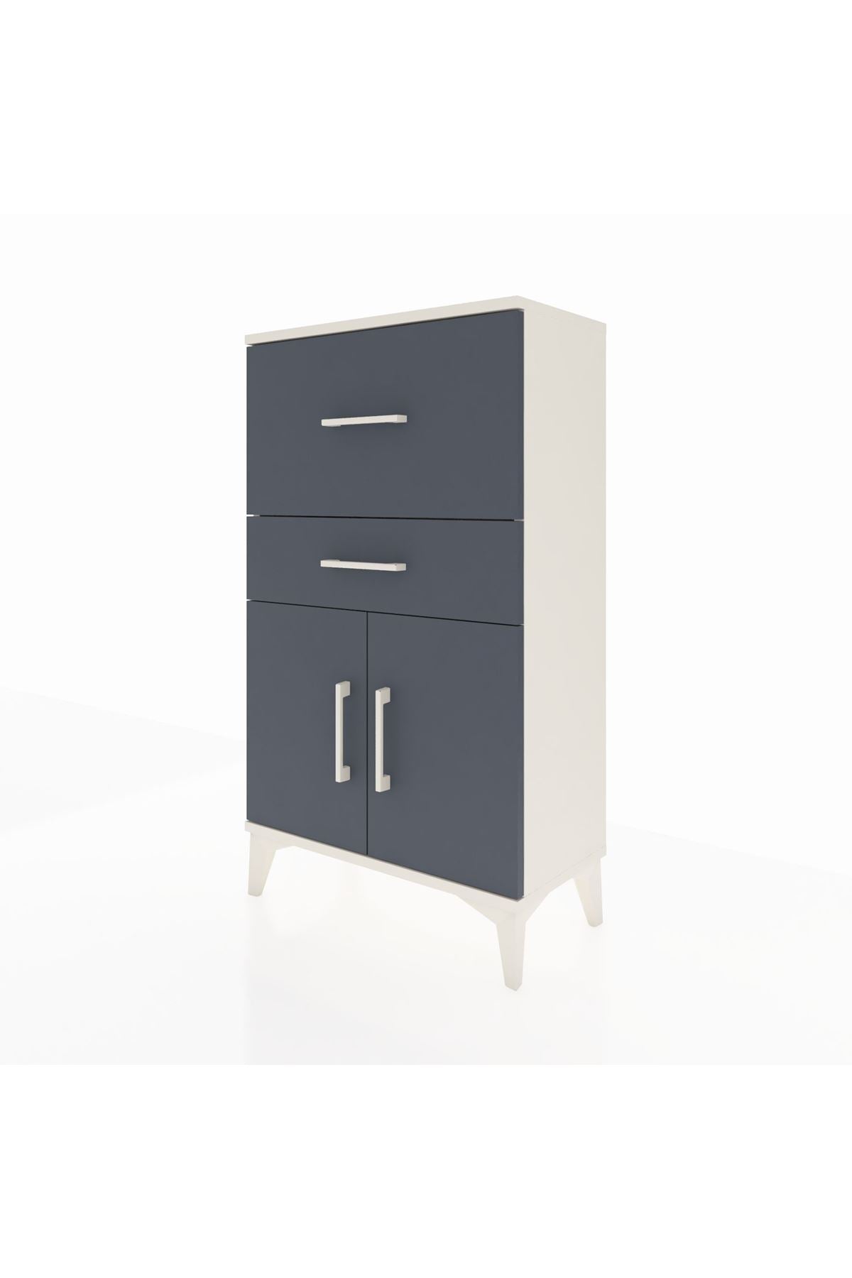 Arges Komodin Tek Raflı 2 Çekmeceli 2 Kapaklı 60x30x106 Aytaşı-Antrasit