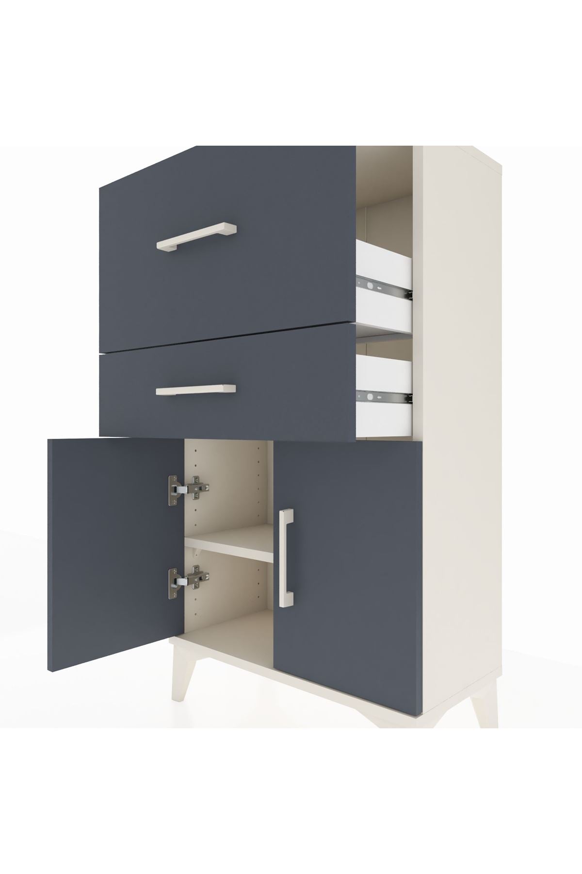 Arges Komodin Tek Raflı 2 Çekmeceli 2 Kapaklı 60x30x106 Aytaşı-Antrasit