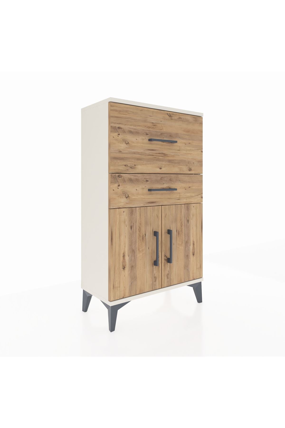 Arges Komodin Tek Raflı 2 Çekmeceli 2 Kapaklı 60x30x106 Aytaşı-Çam