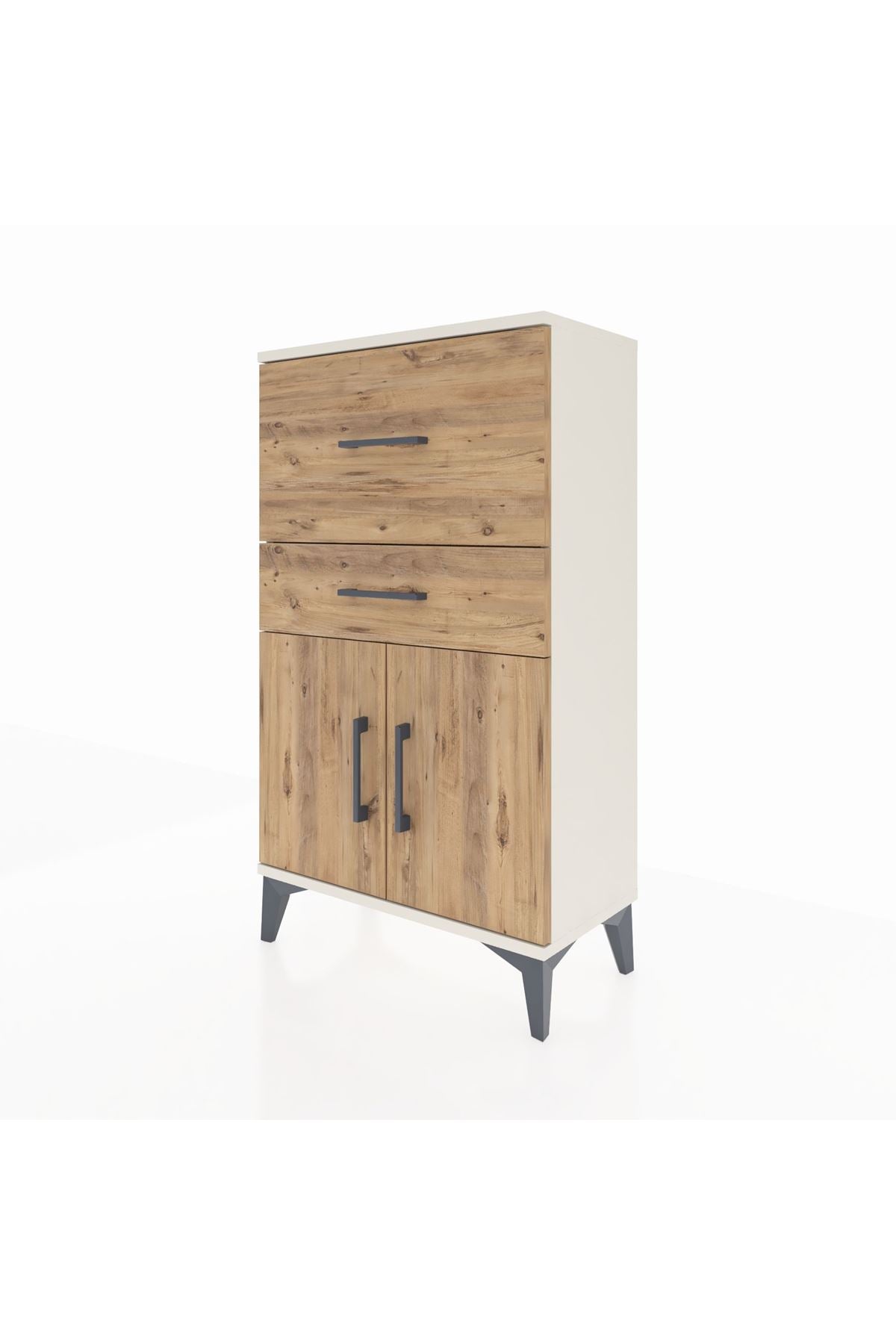 Arges Komodin Tek Raflı 2 Çekmeceli 2 Kapaklı 60x30x106 Aytaşı-Çam