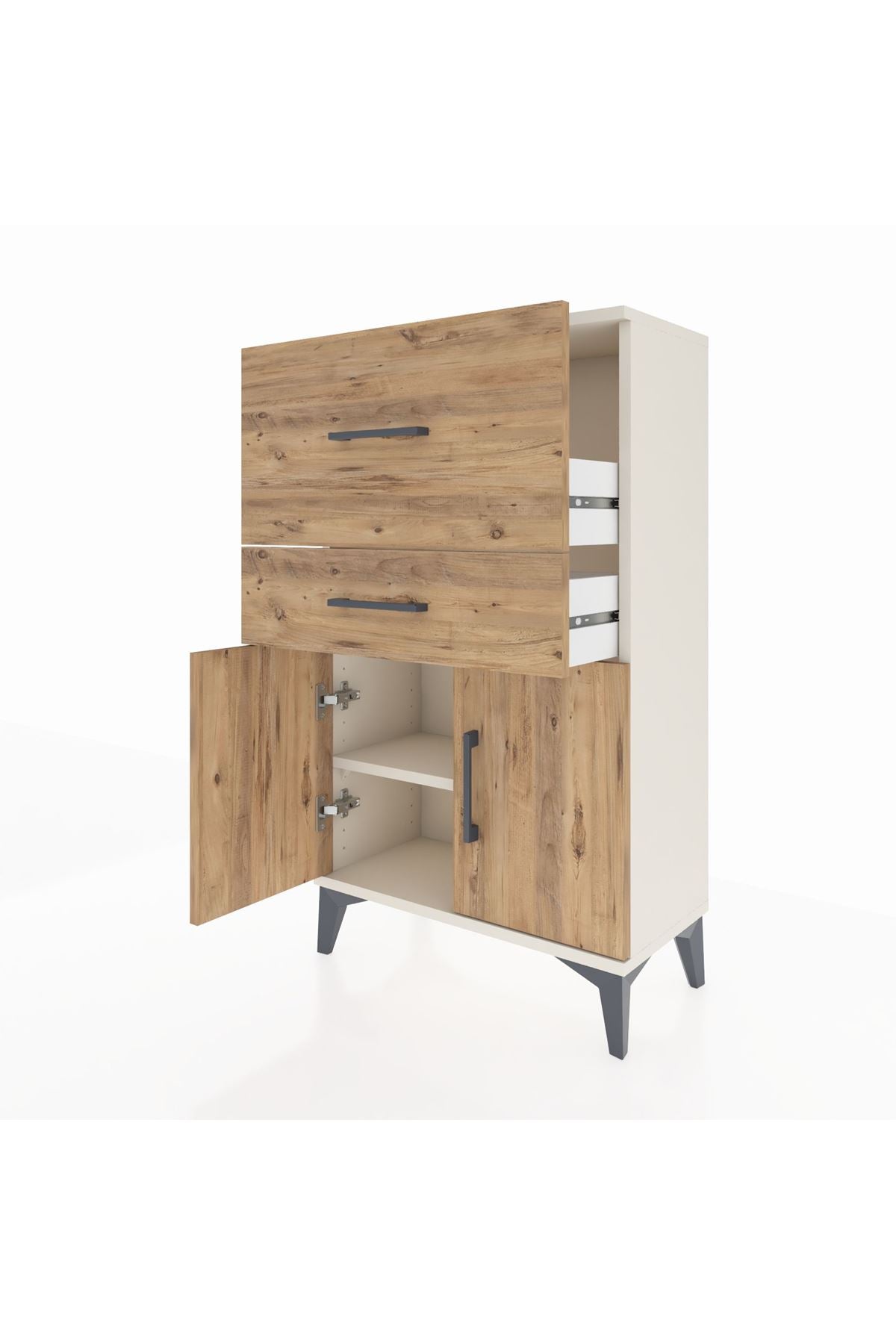 Arges Komodin Tek Raflı 2 Çekmeceli 2 Kapaklı 60x30x106 Aytaşı-Çam