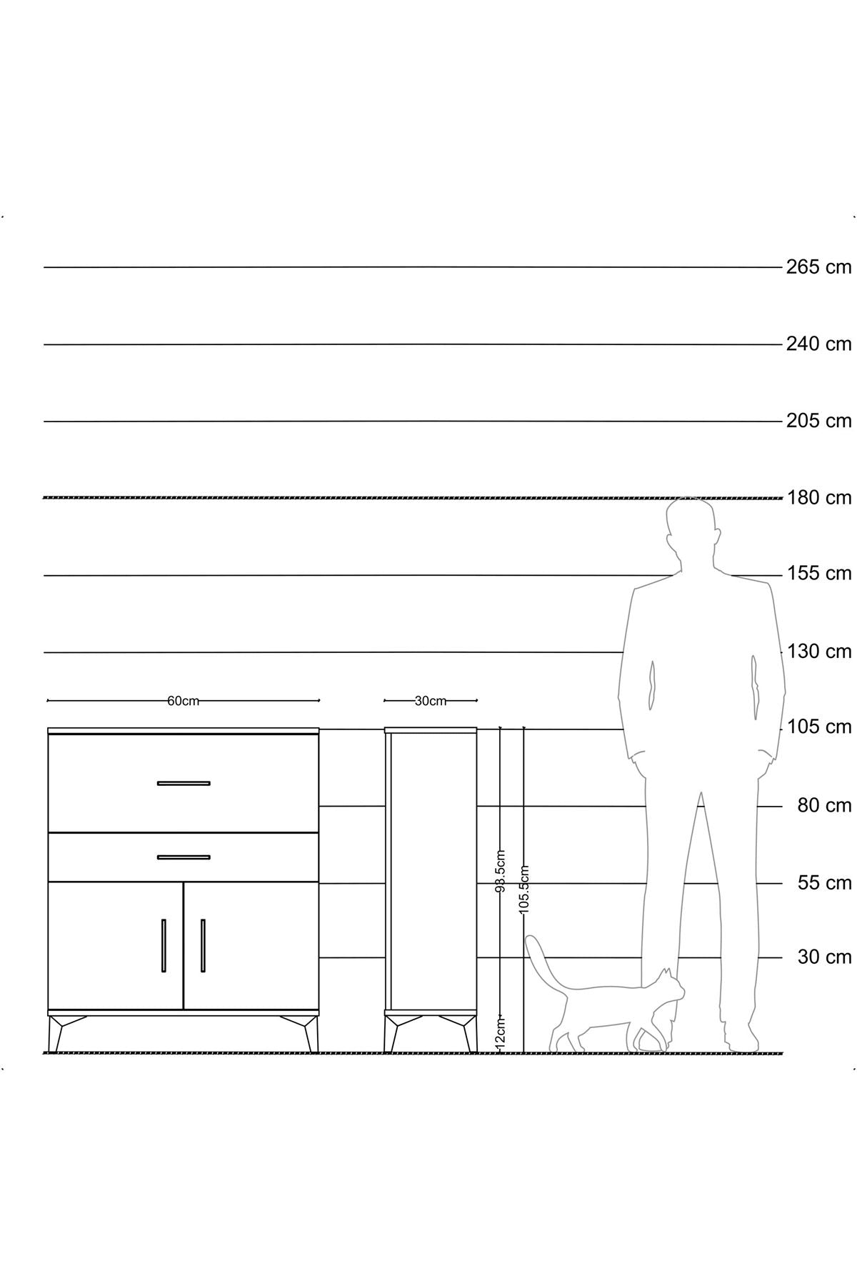 Arges Komodin Tek Raflı 2 Çekmeceli 2 Kapaklı 60x30x106 Antrasit-Aytaşı
