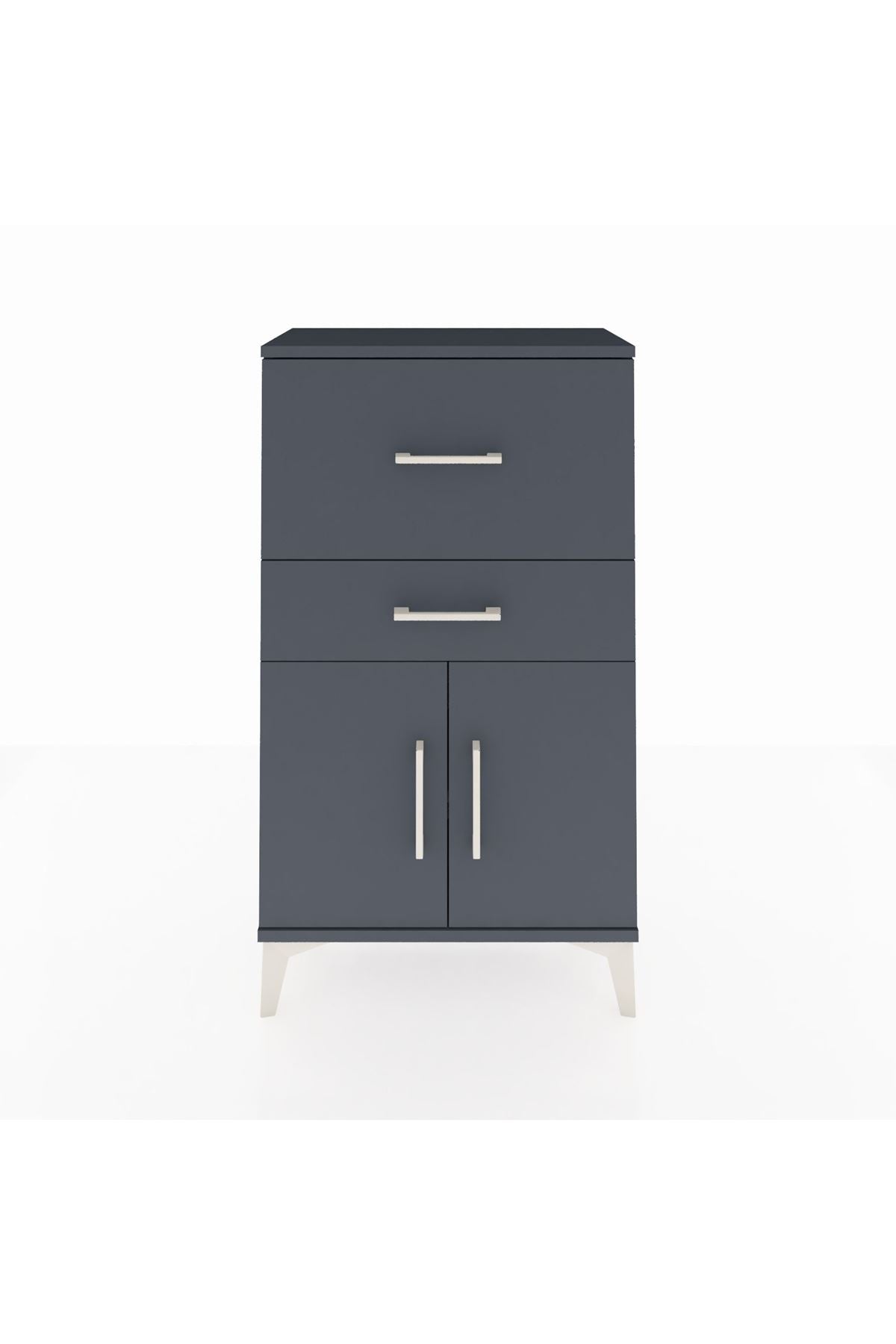 Arges Komodin Tek Raflı 2 Çekmeceli 2 Kapaklı 60x30x106 Antrasit-Antrasit