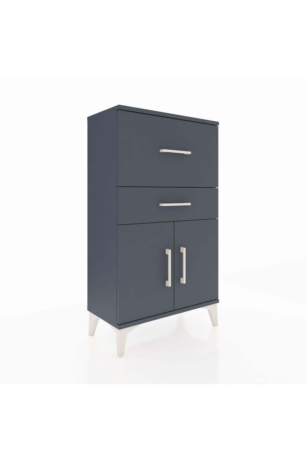 Arges Komodin Tek Raflı 2 Çekmeceli 2 Kapaklı 60x30x106 Antrasit-Antrasit