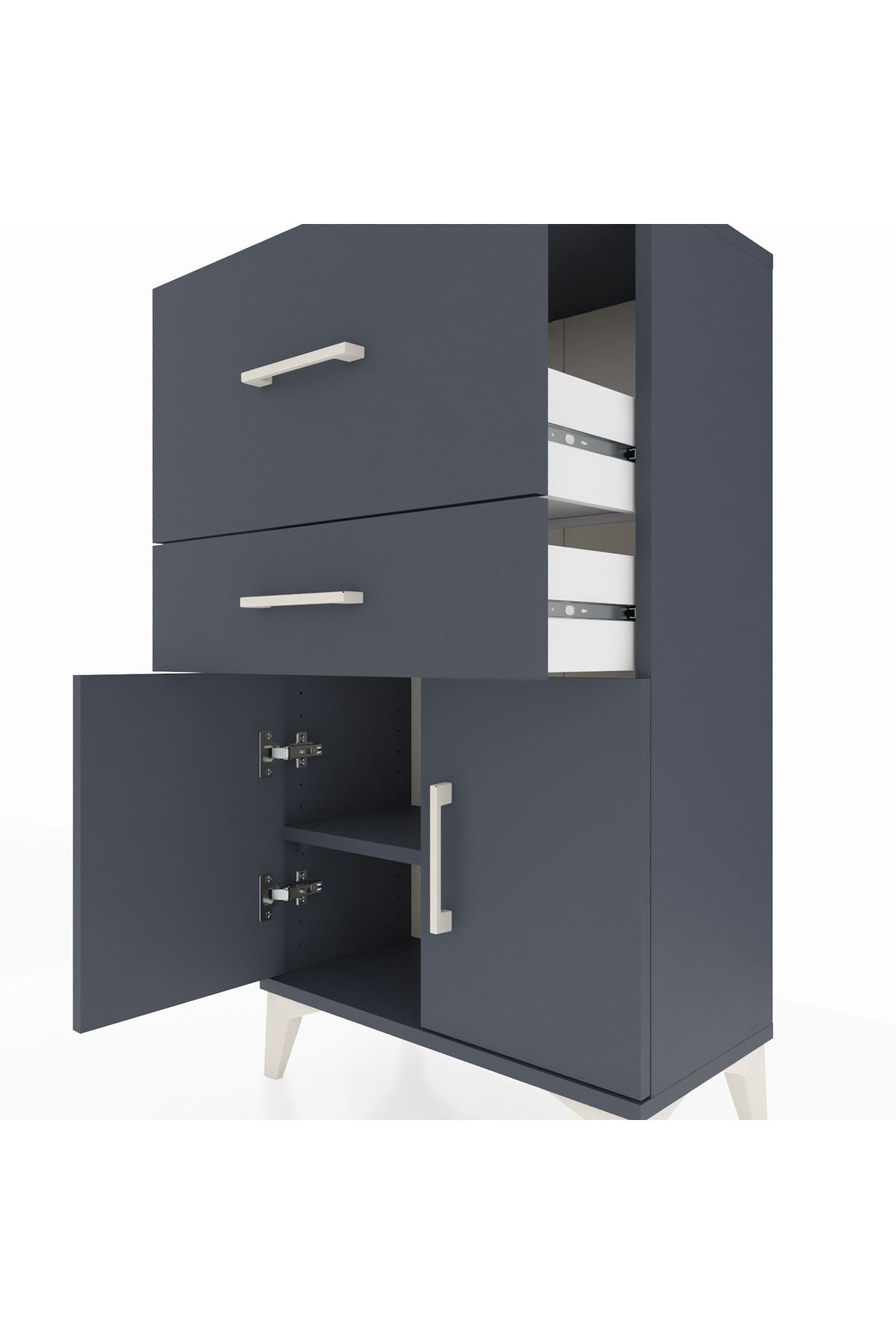 Arges Komodin Tek Raflı 2 Çekmeceli 2 Kapaklı 60x30x106 Antrasit-Antrasit