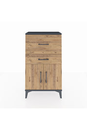 Arges Komodin Tek Raflı 2 Çekmeceli 2 Kapaklı 60x30x106 Antrasit-Çam