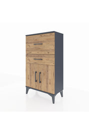 Arges Komodin Tek Raflı 2 Çekmeceli 2 Kapaklı 60x30x106 Antrasit-Çam