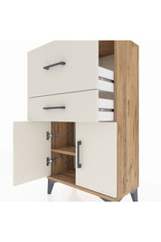 Arges Komodin Tek Raflı 2 Çekmeceli 2 Kapaklı 60x30x106 Çam-Aytaşı