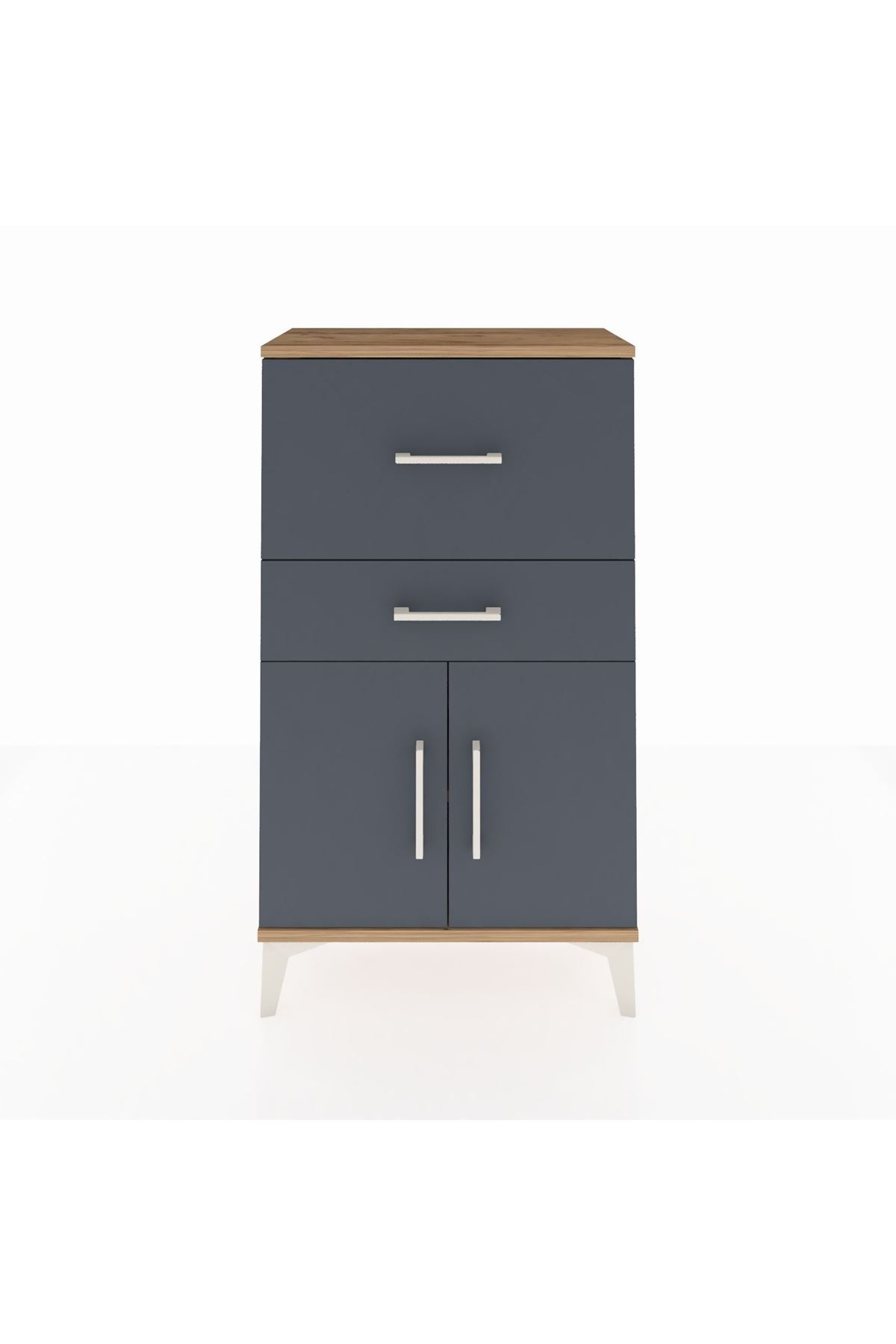 Arges Komodin Tek Raflı 2 Çekmeceli 2 Kapaklı 60x30x106 Çam-Antrasit