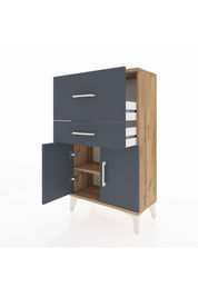 Arges Komodin Tek Raflı 2 Çekmeceli 2 Kapaklı 60x30x106 Çam-Antrasit