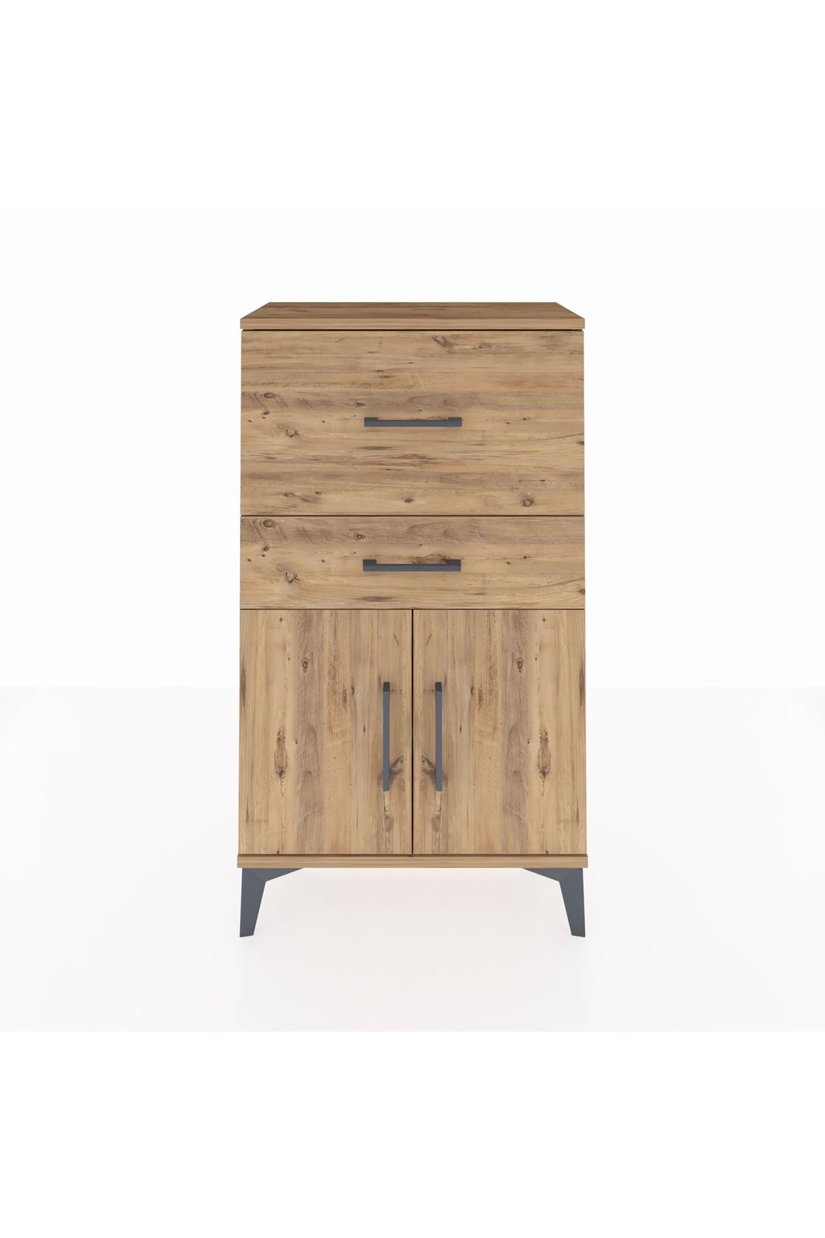 Arges Komodin Tek Raflı 2 Çekmeceli 2 Kapaklı 60x30x106 Çam-Çam