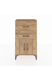 Arges Komodin Tek Raflı 2 Çekmeceli 2 Kapaklı 60x30x106 Çam-Çam