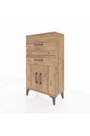 Arges Komodin Tek Raflı 2 Çekmeceli 2 Kapaklı 60x30x106 Çam-Çam