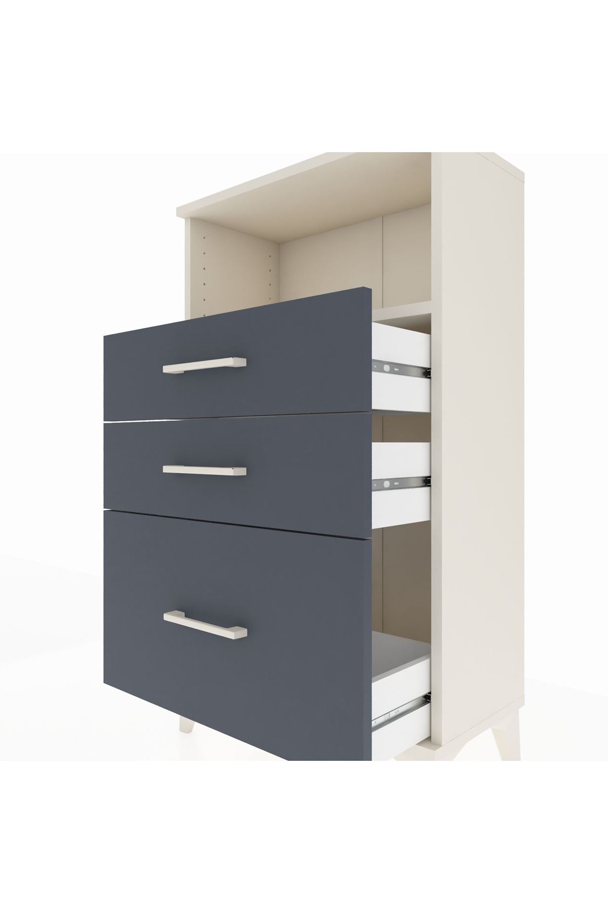 Arges Komodin Tek Raflı 3 Çekmeceli 60x30x106 Aytaşı-Antrasit