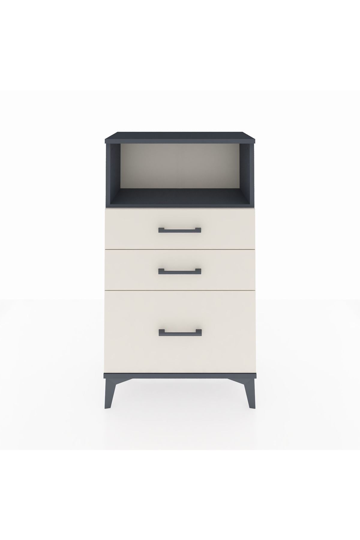 Arges Komodin Tek Raflı 3 Çekmeceli 60x30x106 Antrasit-Aytaşı