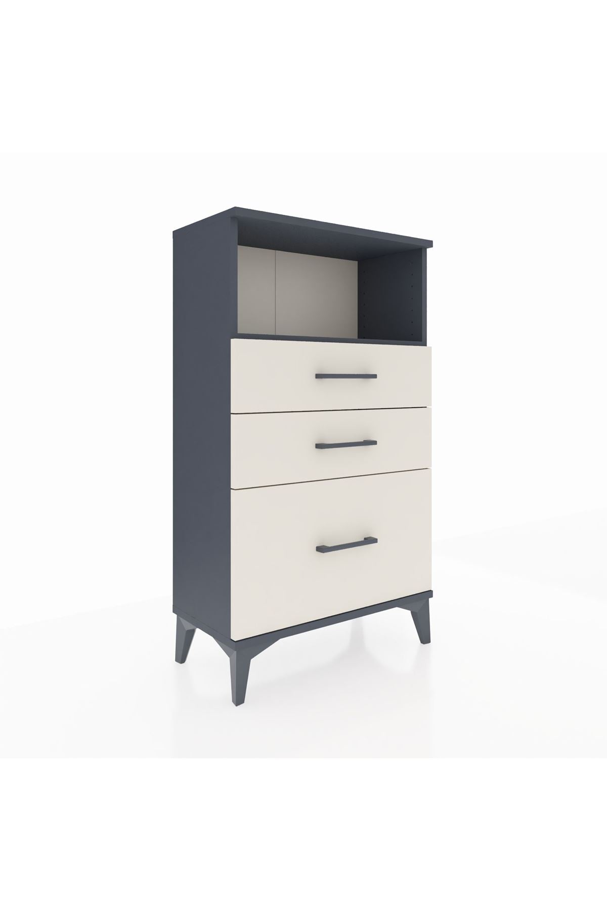 Arges Komodin Tek Raflı 3 Çekmeceli 60x30x106 Antrasit-Aytaşı