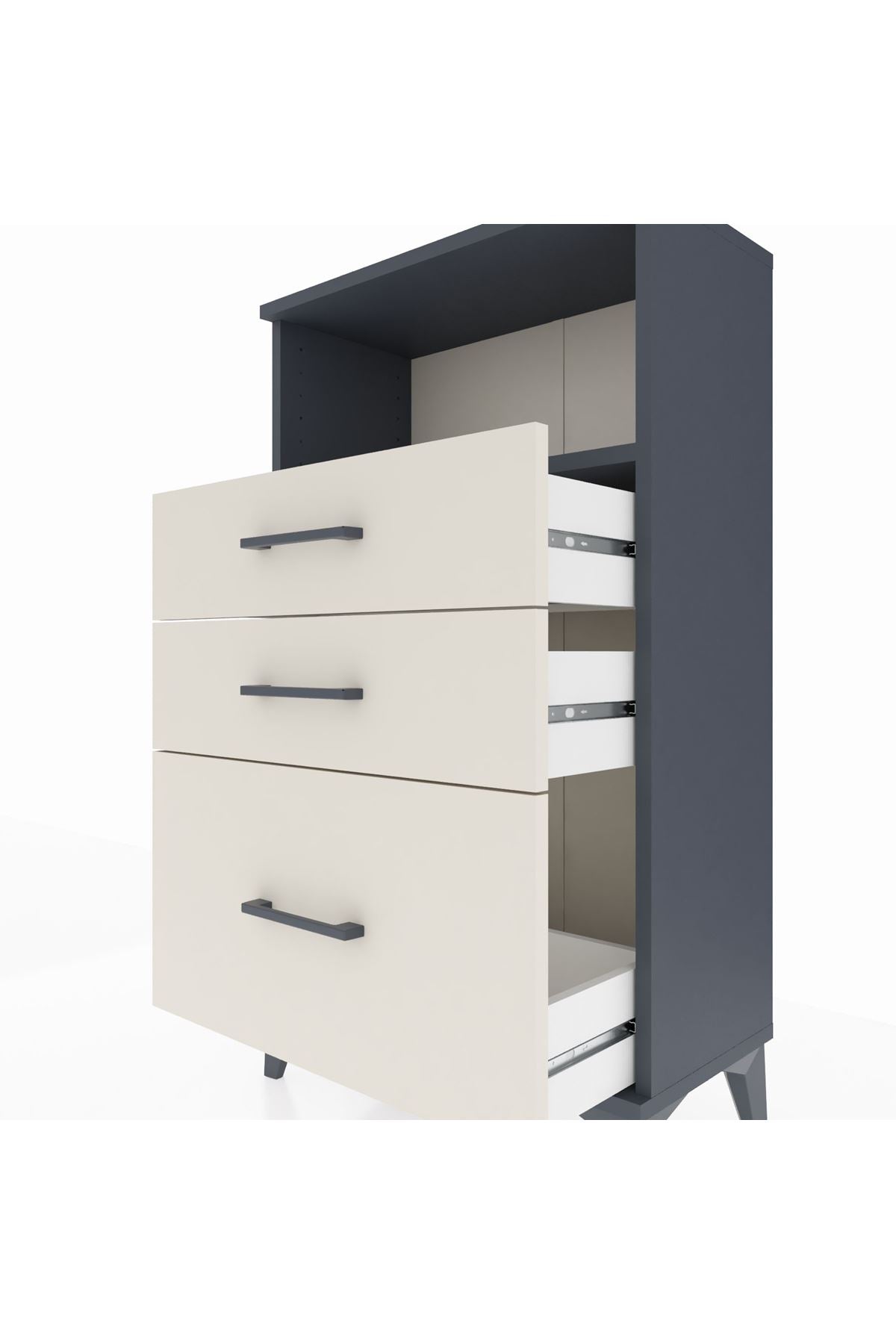 Arges Komodin Tek Raflı 3 Çekmeceli 60x30x106 Antrasit-Aytaşı