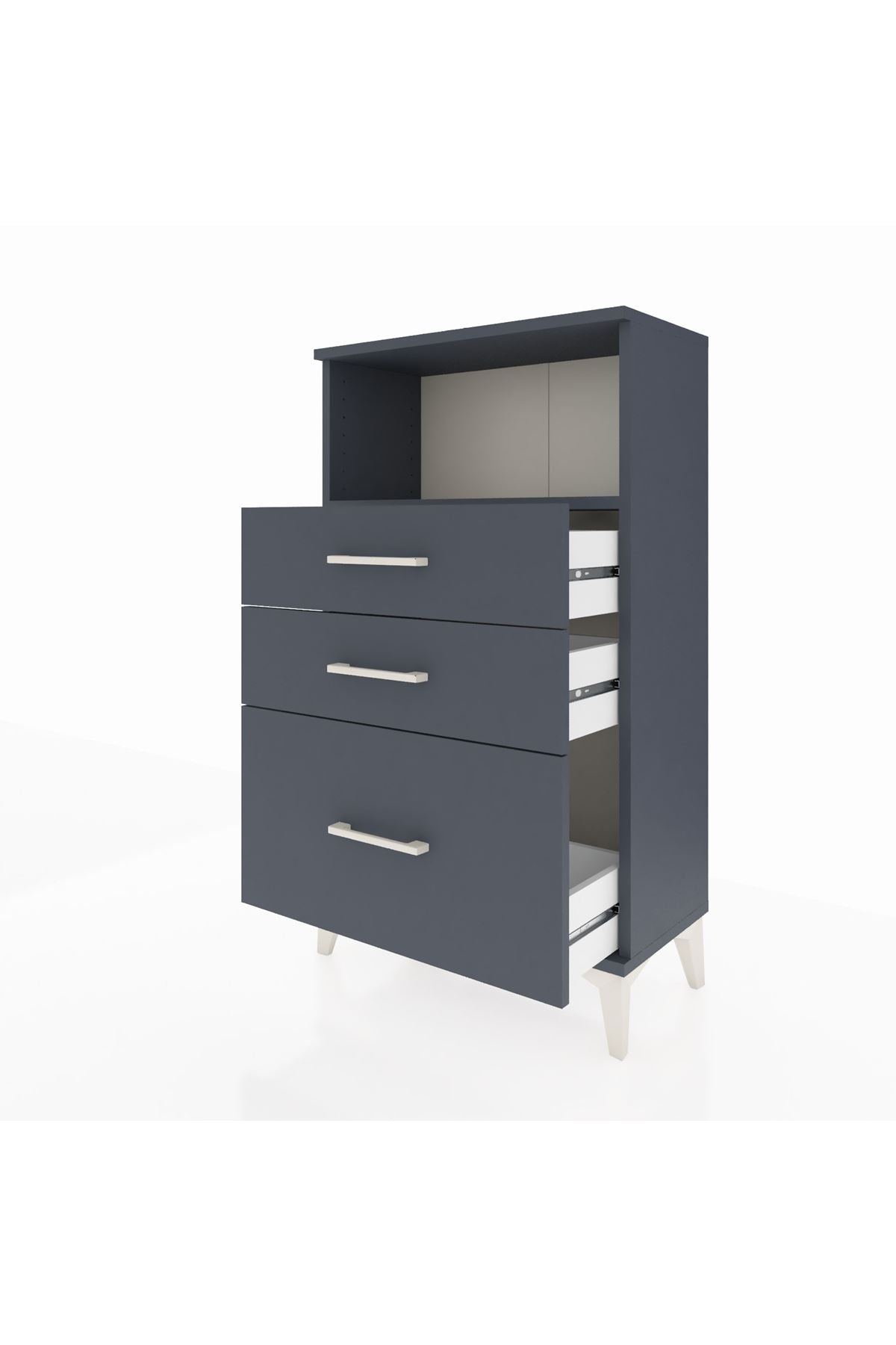 Arges Komodin Tek Raflı 3 Çekmeceli 60x30x106 Antrasit-Antrasit