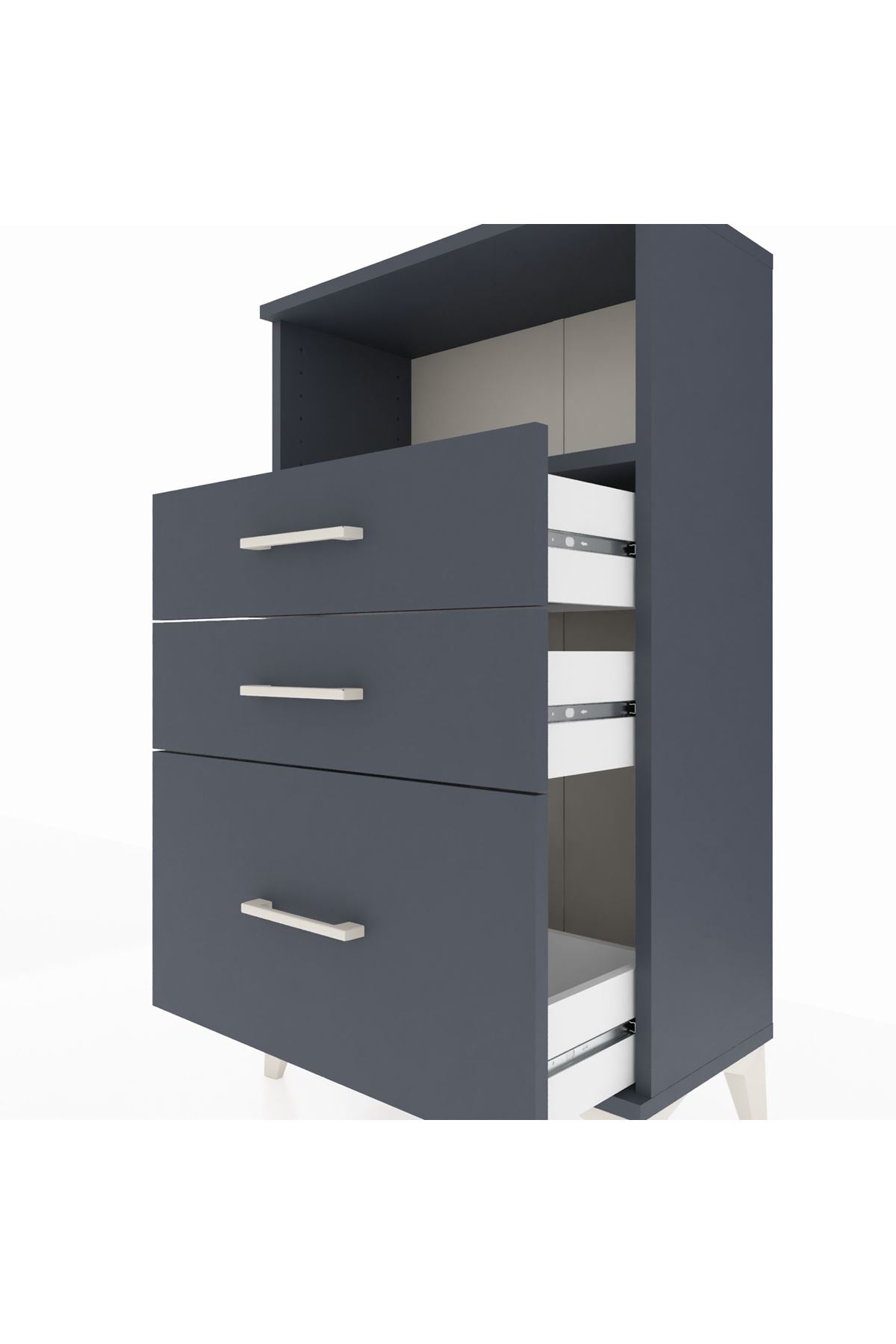Arges Komodin Tek Raflı 3 Çekmeceli 60x30x106 Antrasit-Antrasit