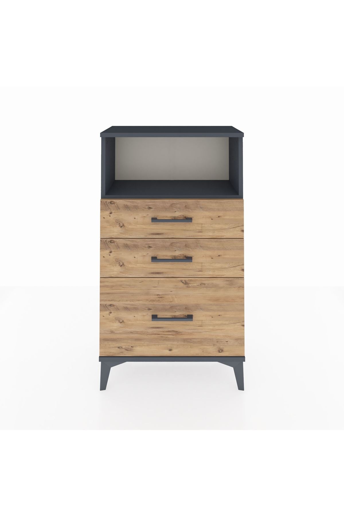 Arges Komodin Tek Raflı 3 Çekmeceli 60x30x106 Antrasit-Çam