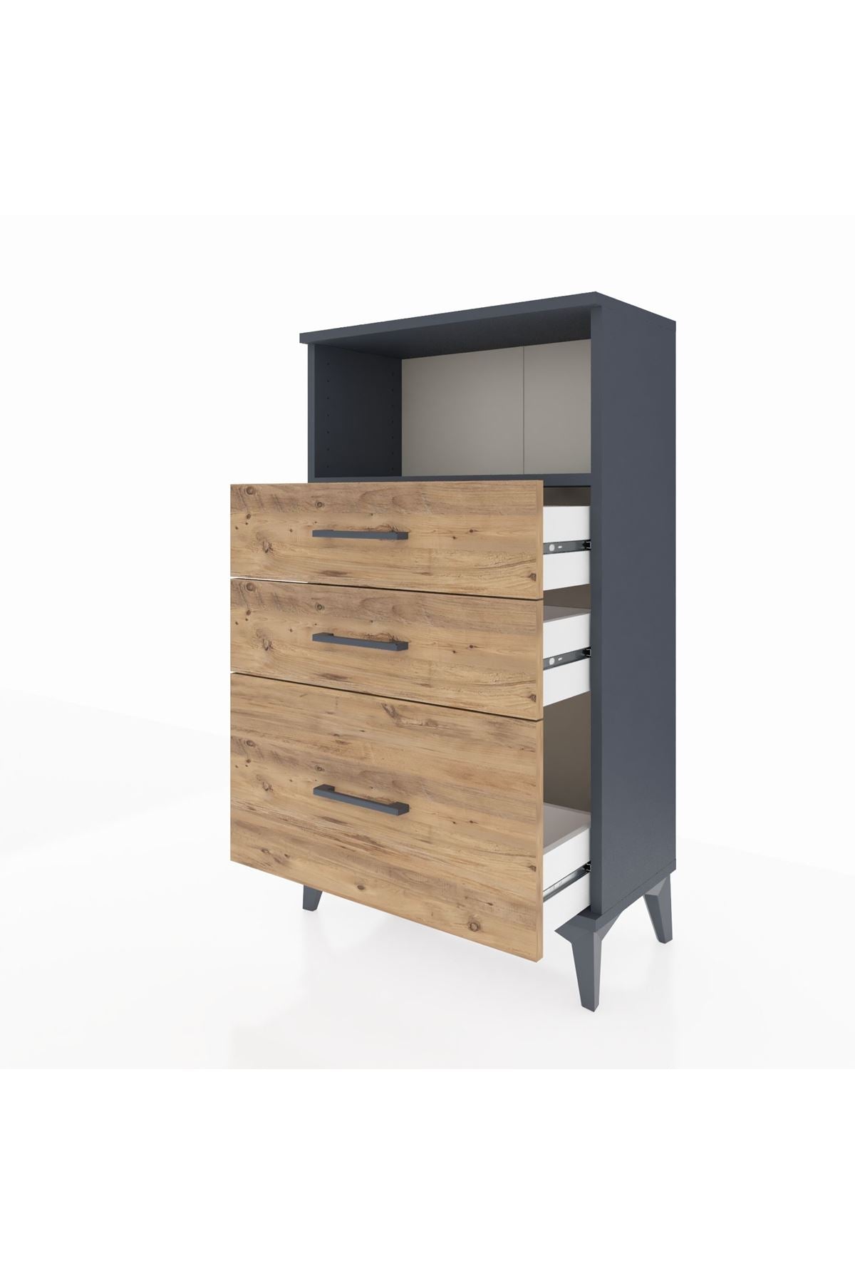 Arges Komodin Tek Raflı 3 Çekmeceli 60x30x106 Antrasit-Çam