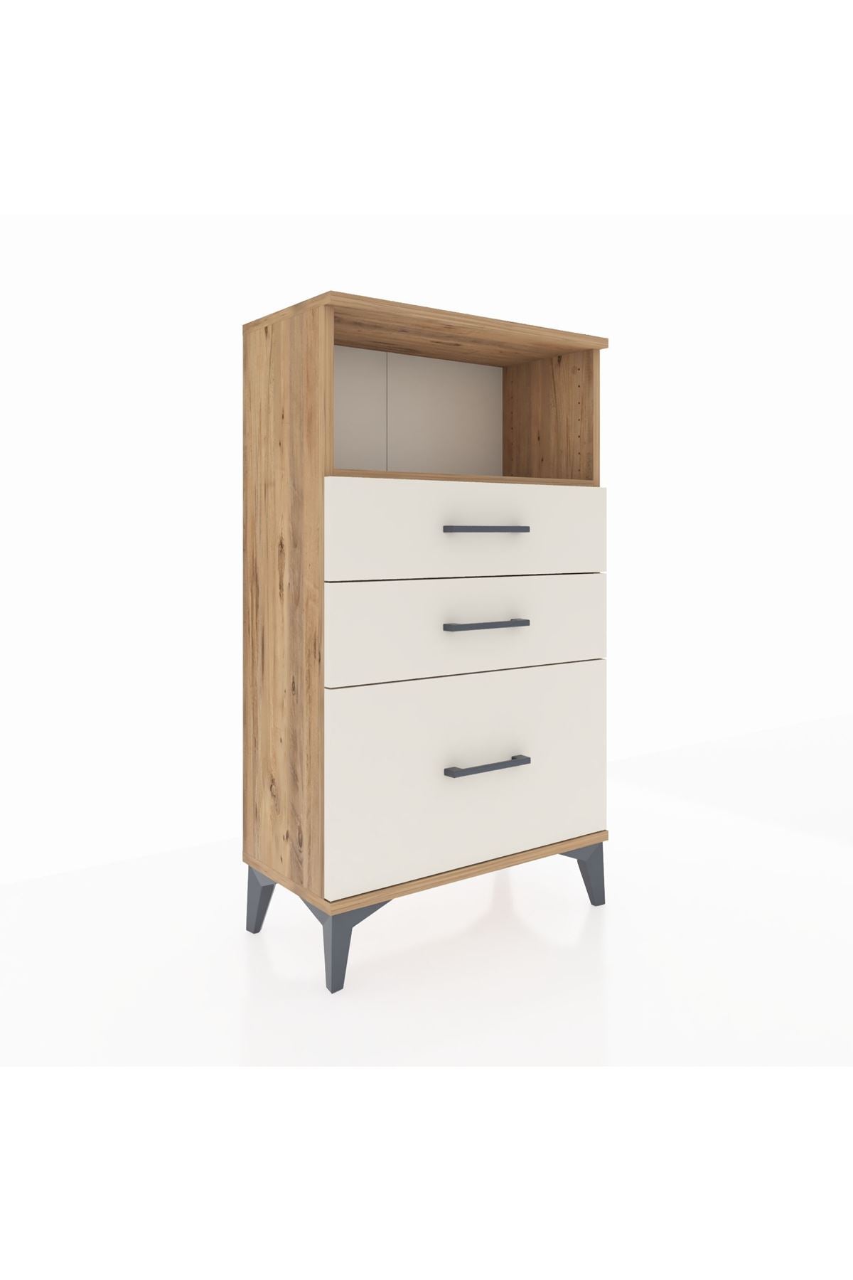 Arges Komodin Tek Raflı 3 Çekmeceli 60x30x106 Çam-Aytaşı