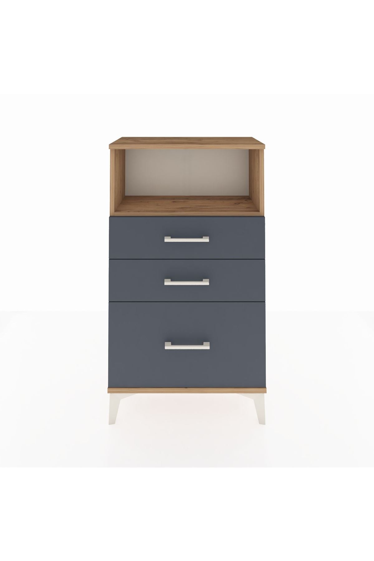 Arges Komodin Tek Raflı 3 Çekmeceli 60x30x106 Çam-Antrasit