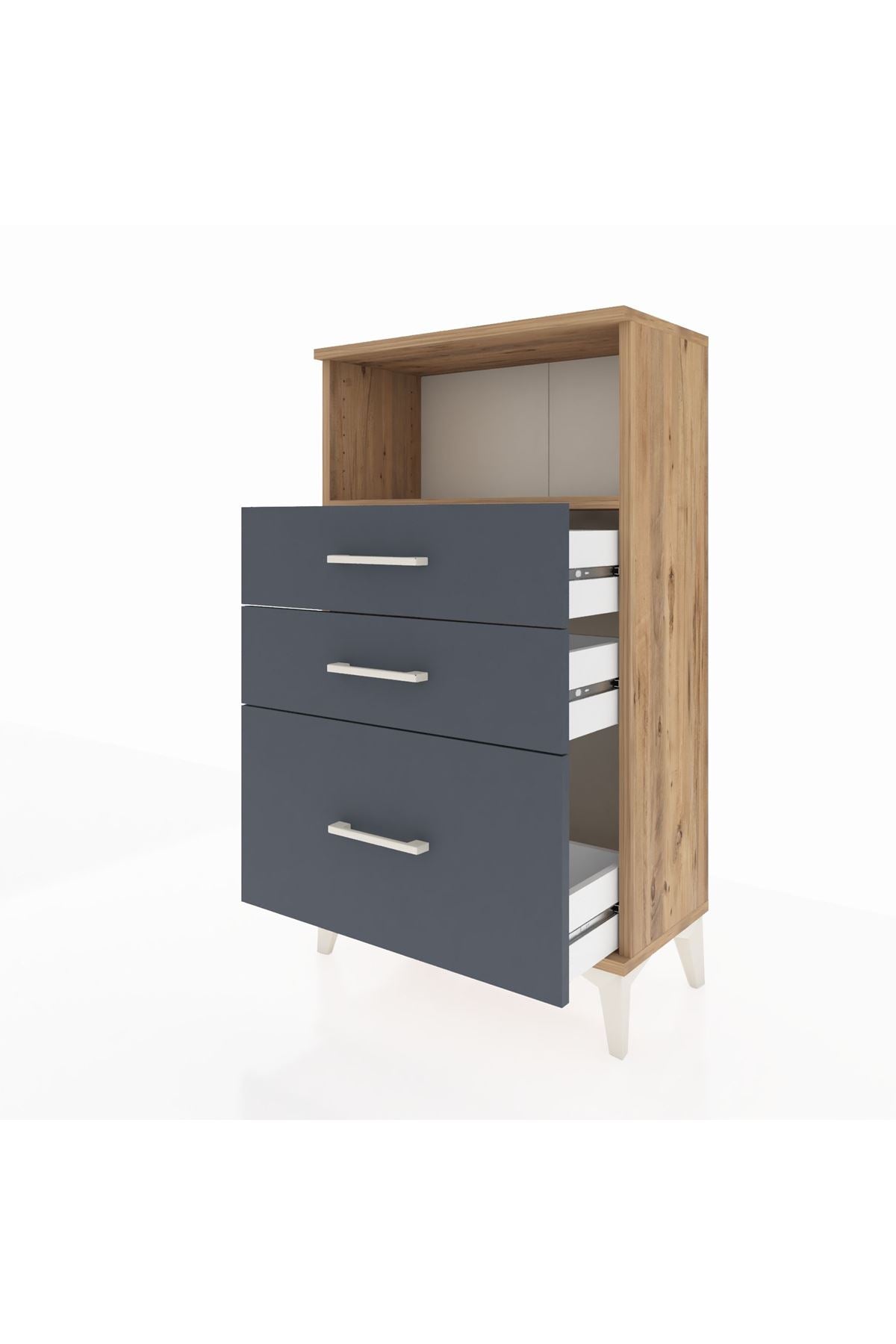 Arges Komodin Tek Raflı 3 Çekmeceli 60x30x106 Çam-Antrasit