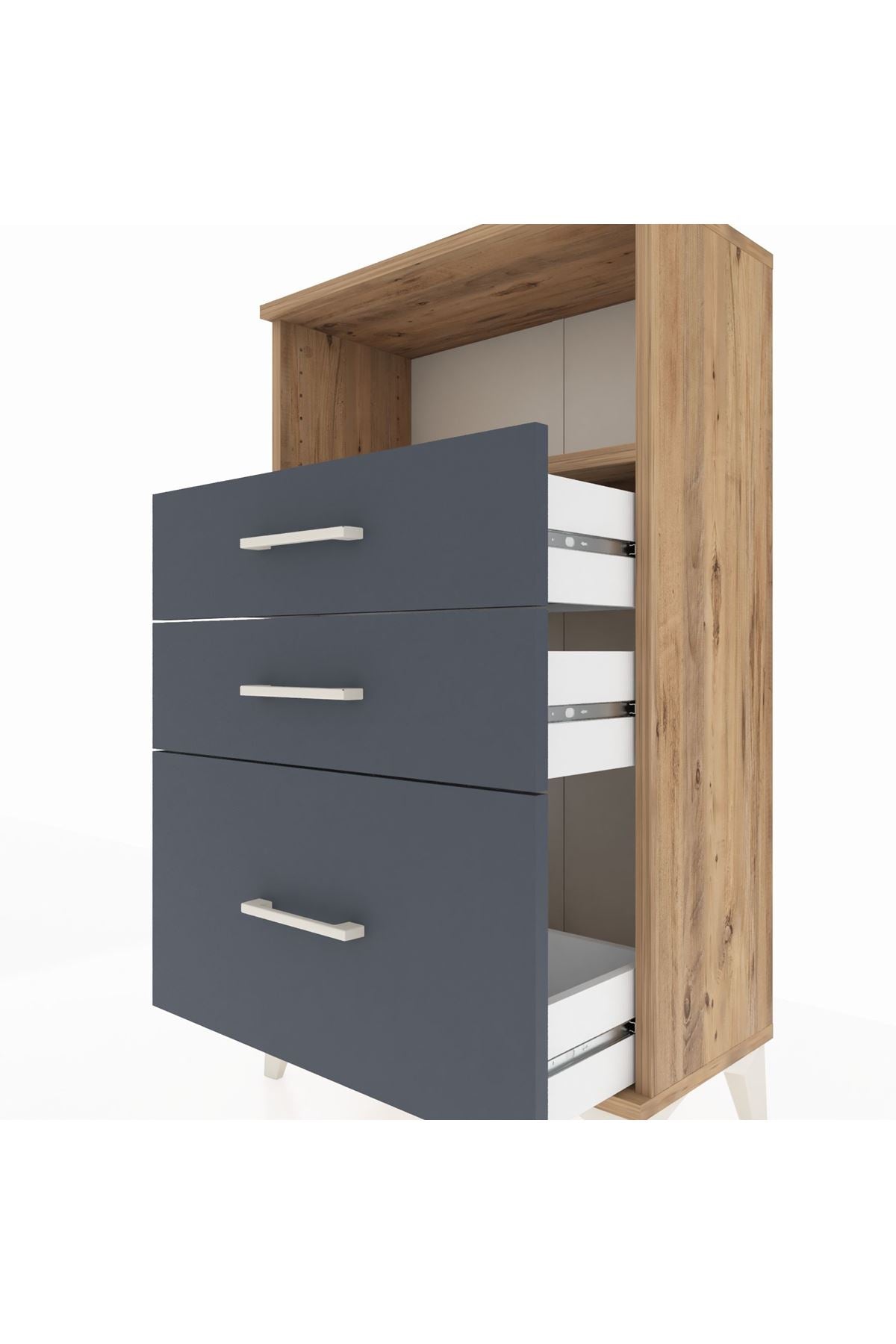Arges Komodin Tek Raflı 3 Çekmeceli 60x30x106 Çam-Antrasit
