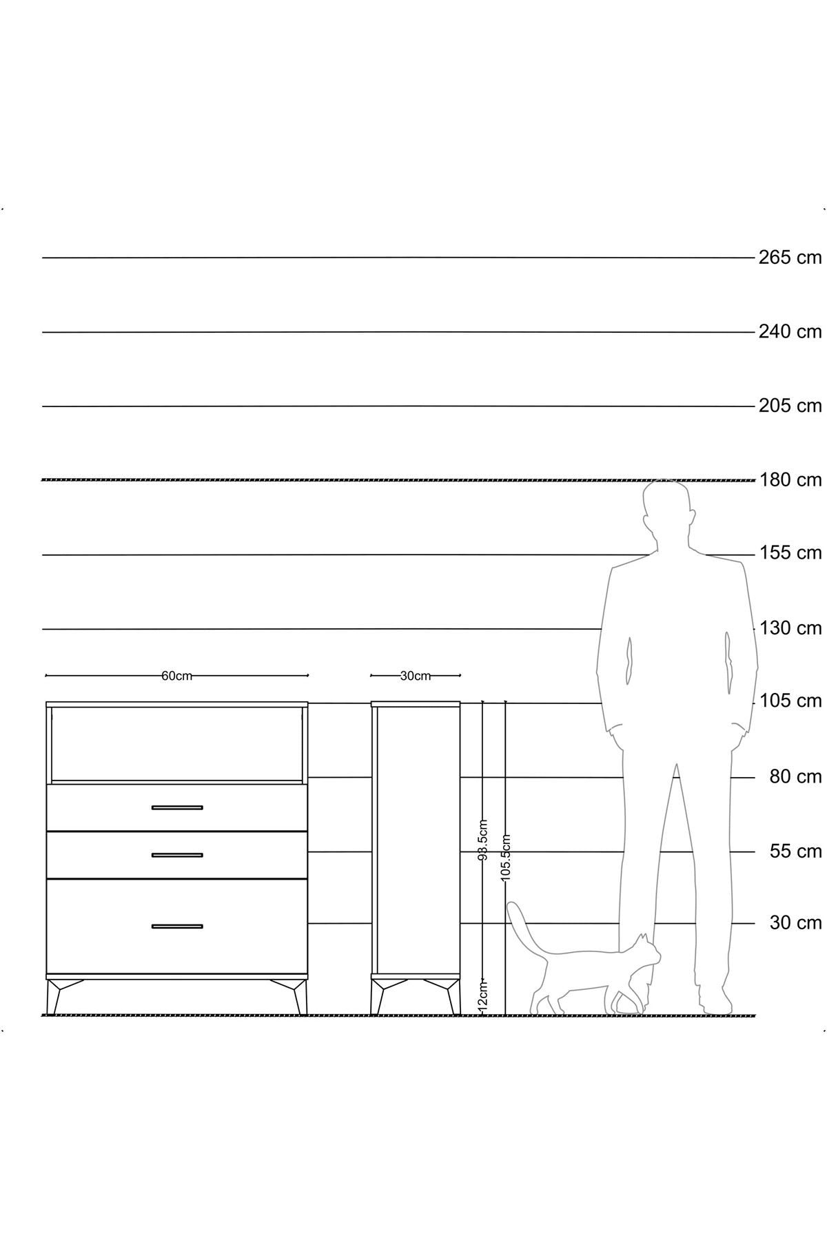 Arges Komodin Tek Raflı 3 Çekmeceli 60x30x106 Çam-Antrasit