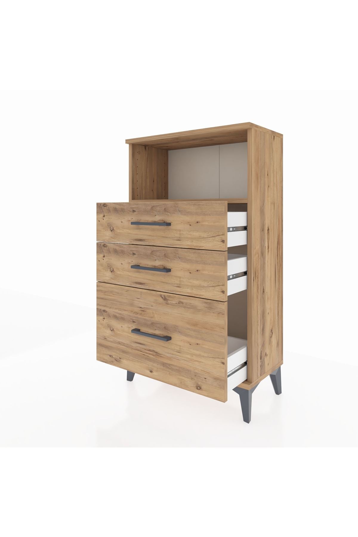 Arges Komodin Tek Raflı 3 Çekmeceli 60x30x106 Çam-Çam