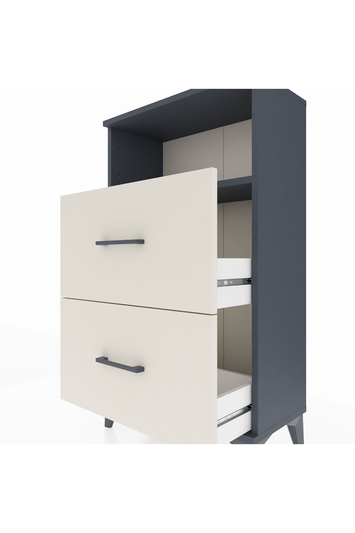 Arges Komodin Tek Raflı 2 Çekmeceli 60x30x106 Antrasit-Aytaşı