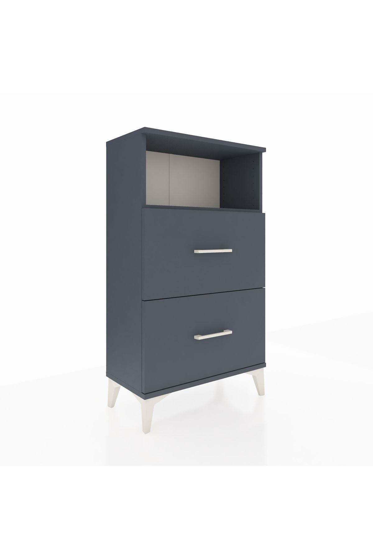 Arges Komodin Tek Raflı 2 Çekmeceli 60x30x106 Antrasit-Antrasit