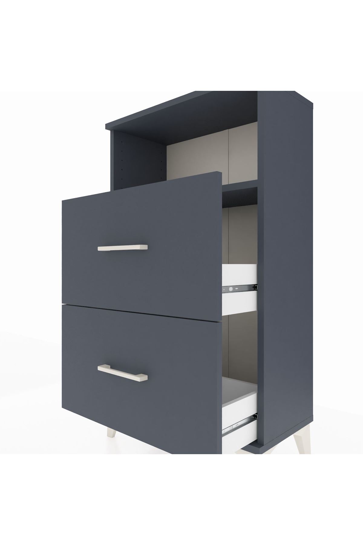 Arges Komodin Tek Raflı 2 Çekmeceli 60x30x106 Antrasit-Antrasit