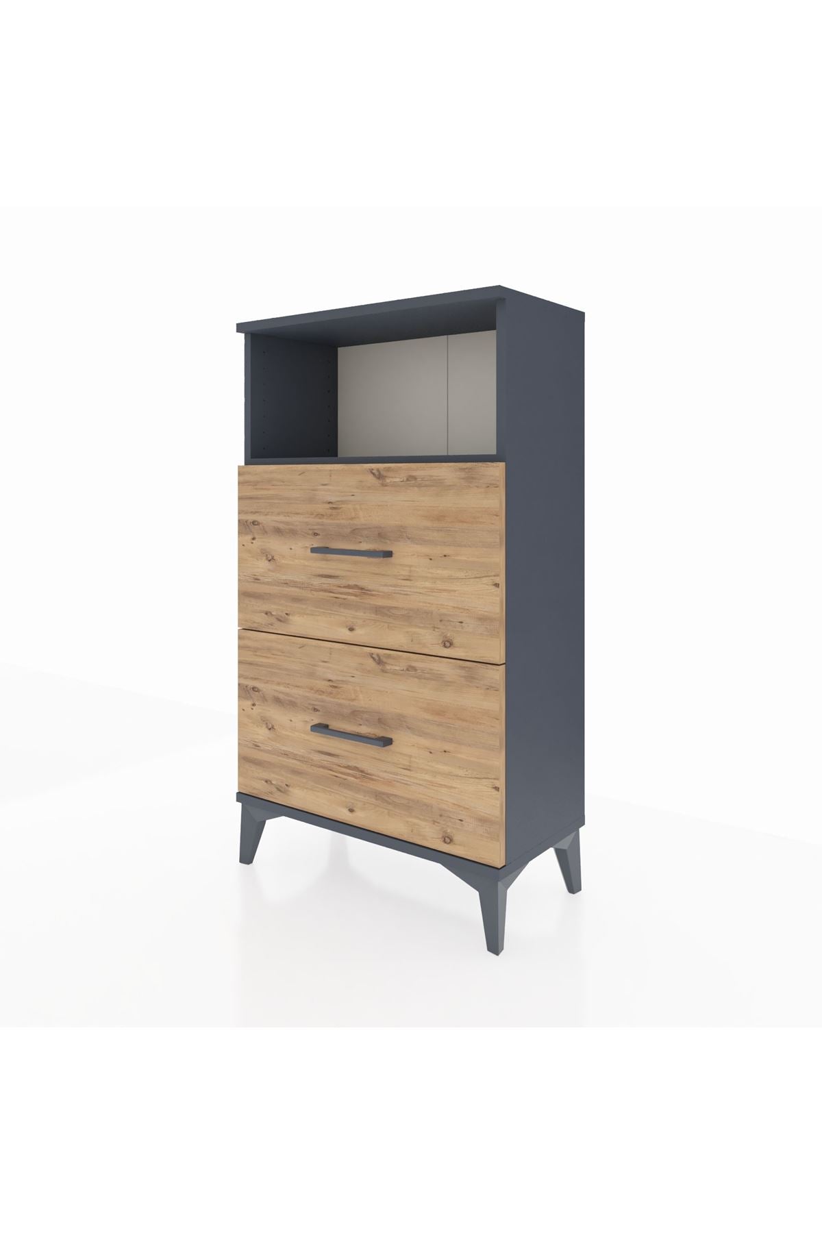 Arges Komodin Tek Raflı 2 Çekmeceli 60x30x106 Antrasit-Çam