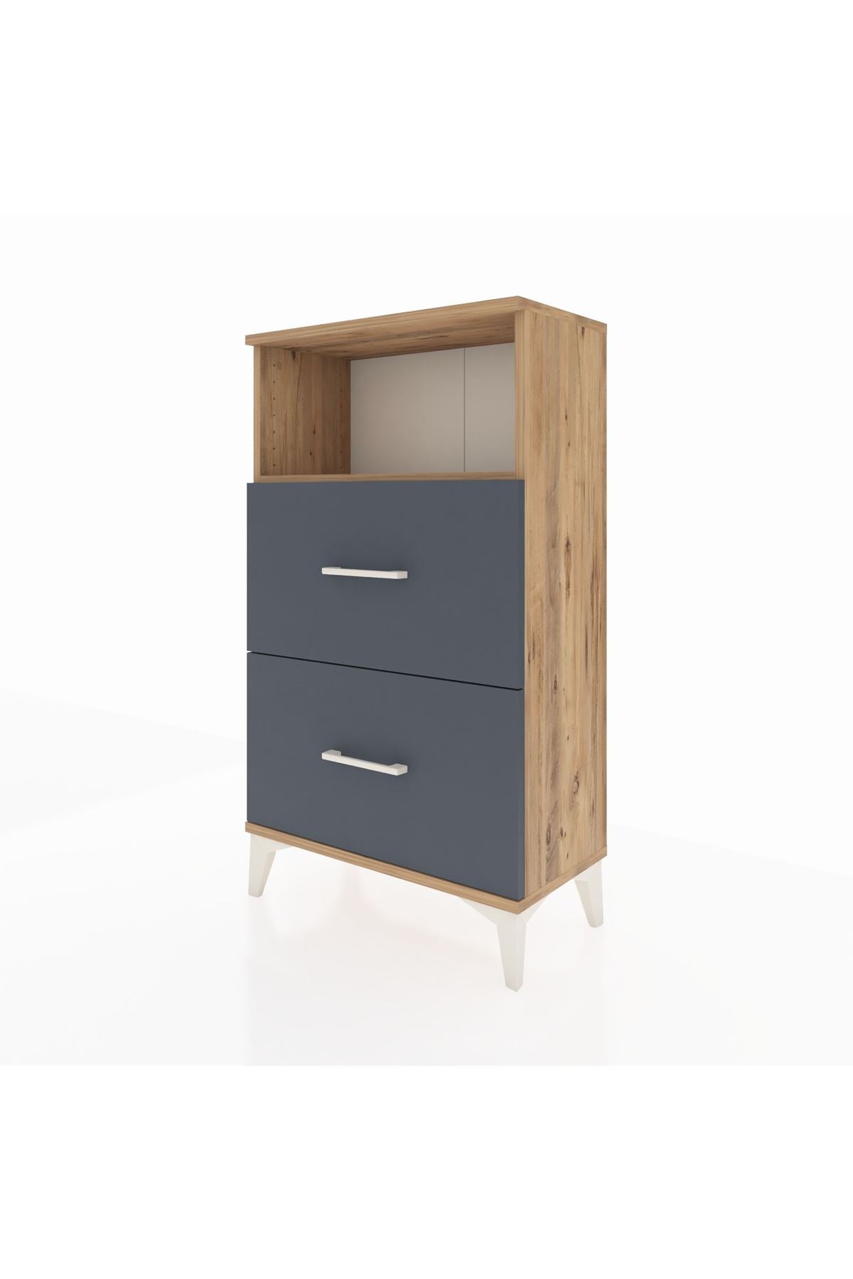 Arges Komodin Tek Raflı 2 Çekmeceli 60x30x106 Çam-Antrasit