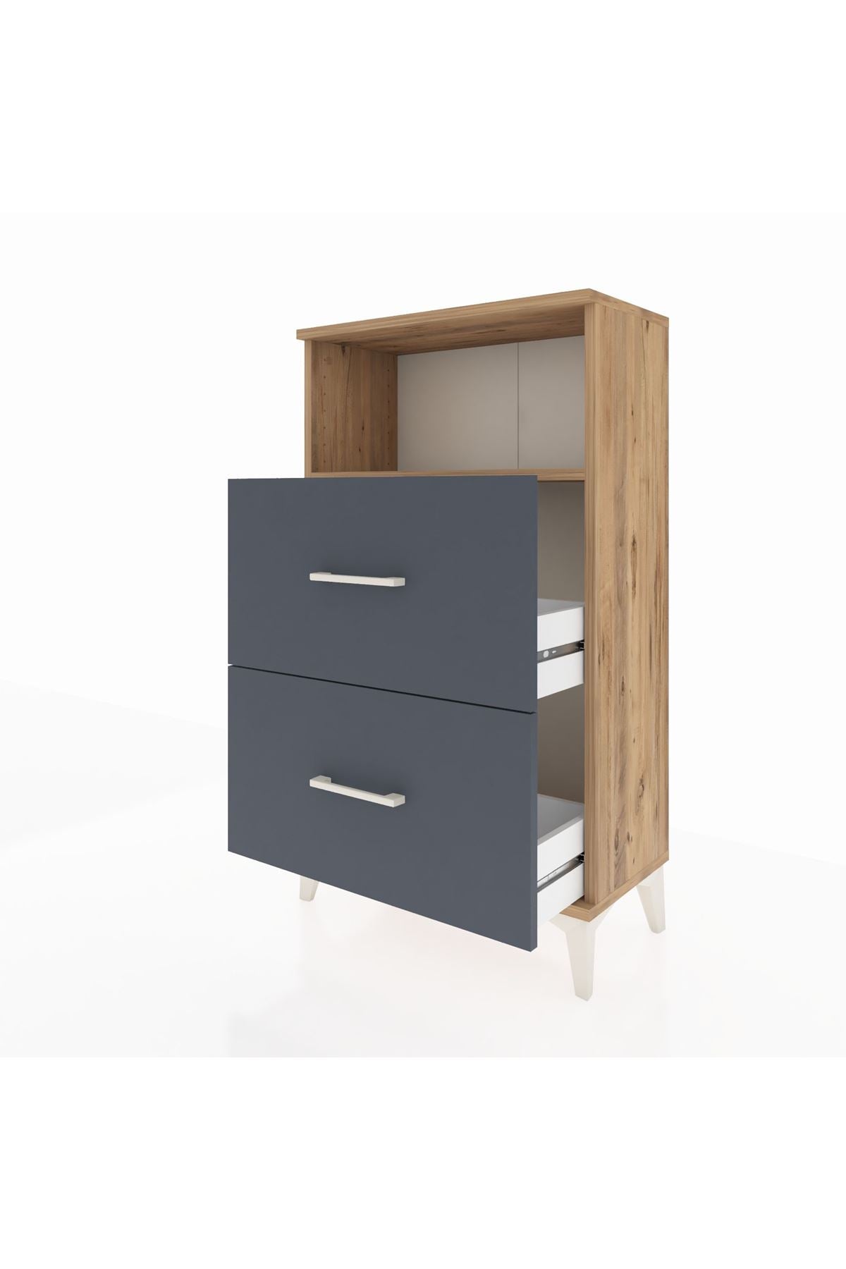 Arges Komodin Tek Raflı 2 Çekmeceli 60x30x106 Çam-Antrasit