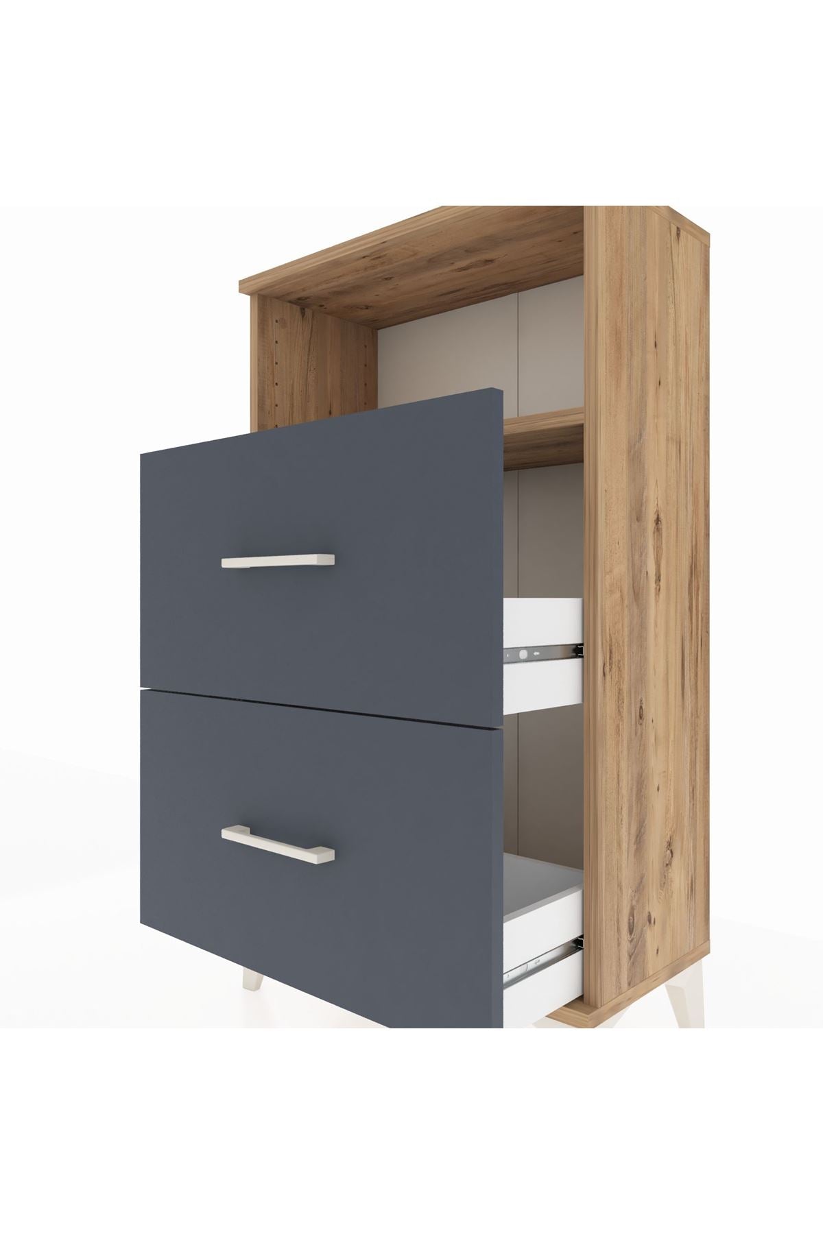 Arges Komodin Tek Raflı 2 Çekmeceli 60x30x106 Çam-Antrasit