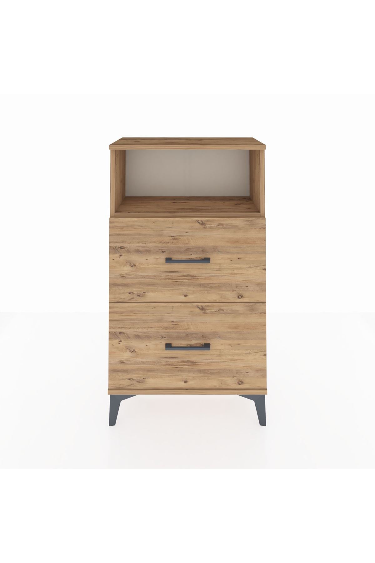 Arges Komodin Tek Raflı 2 Çekmeceli 60x30x106 Çam-Çam