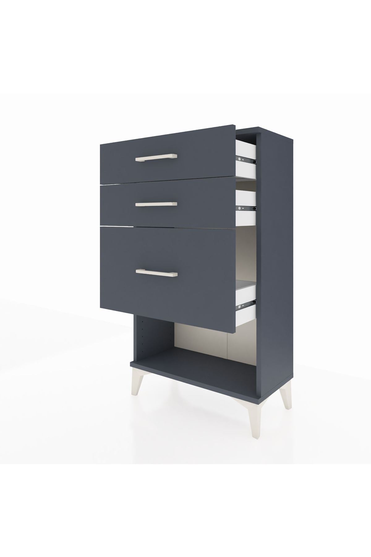 Arges Komodin 3 Çekmeceli 60x30x106 Antrasit-Antrasit