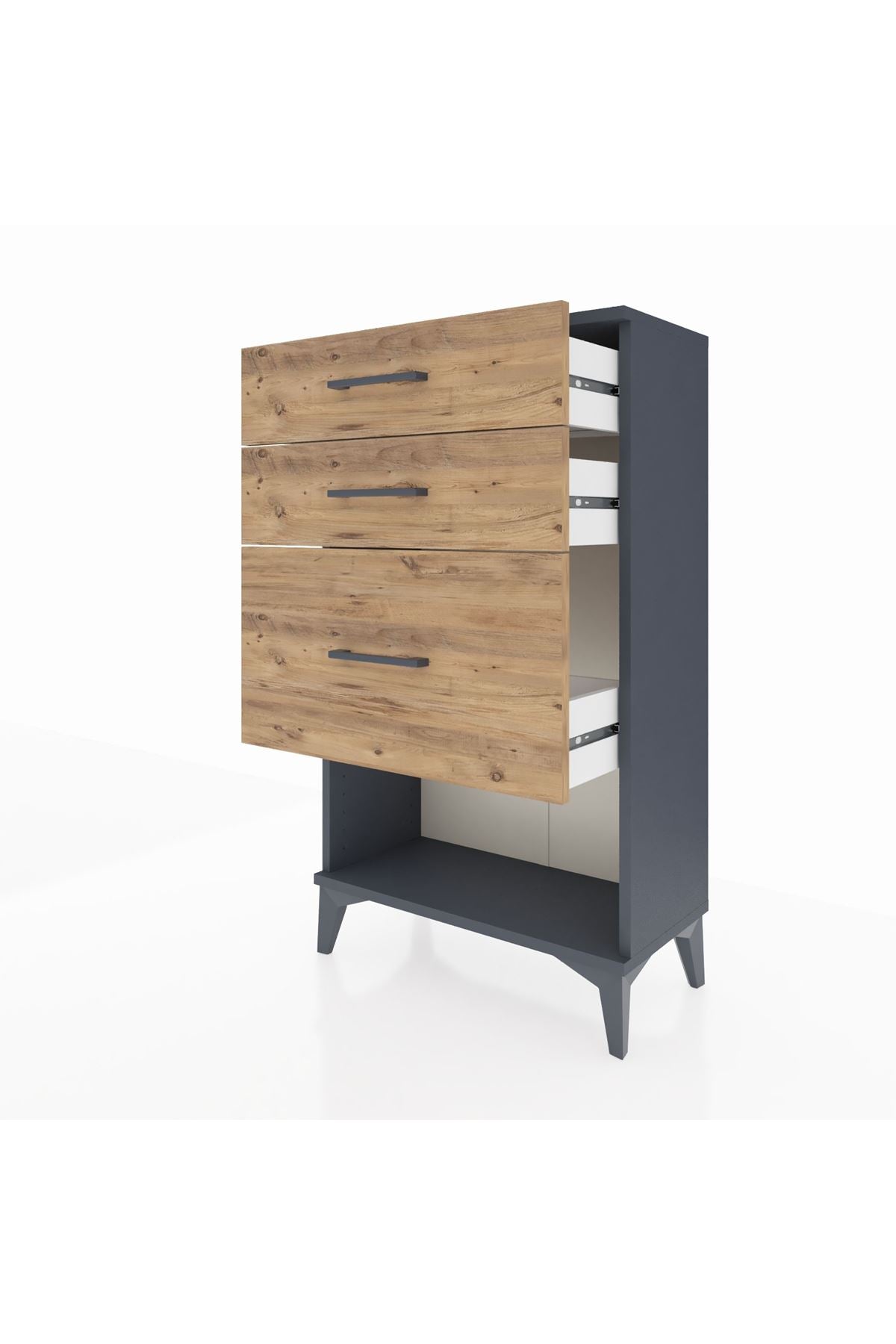 Arges Komodin 3 Çekmeceli 60x30x106 Antrasit-Çam