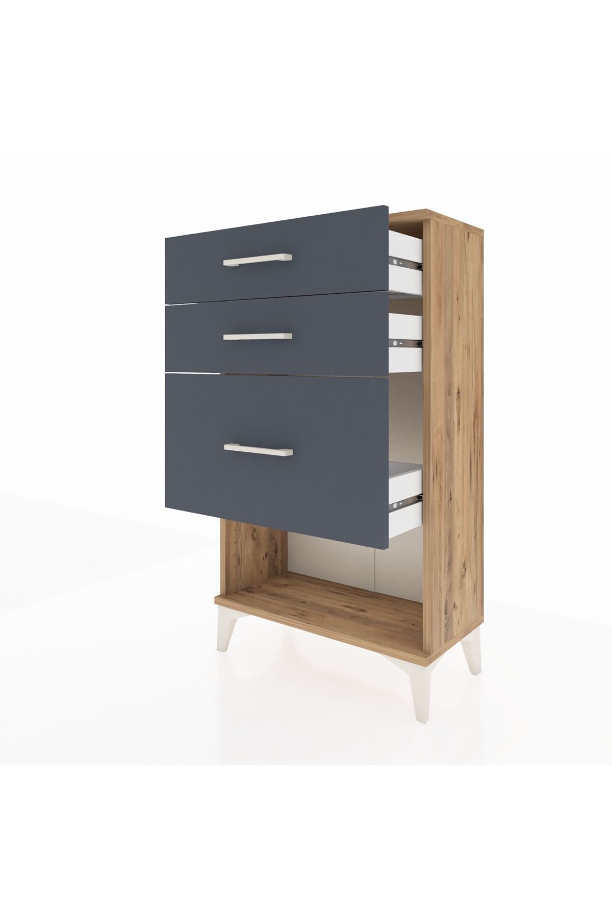 Arges Komodin 3 Çekmeceli 60x30x106 Çam-Antrasit