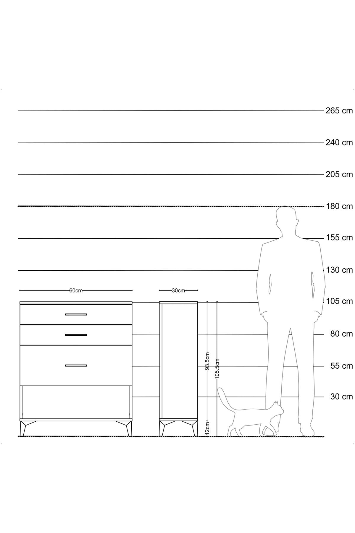 Arges Komodin 3 Çekmeceli 60x30x106 Çam-Antrasit