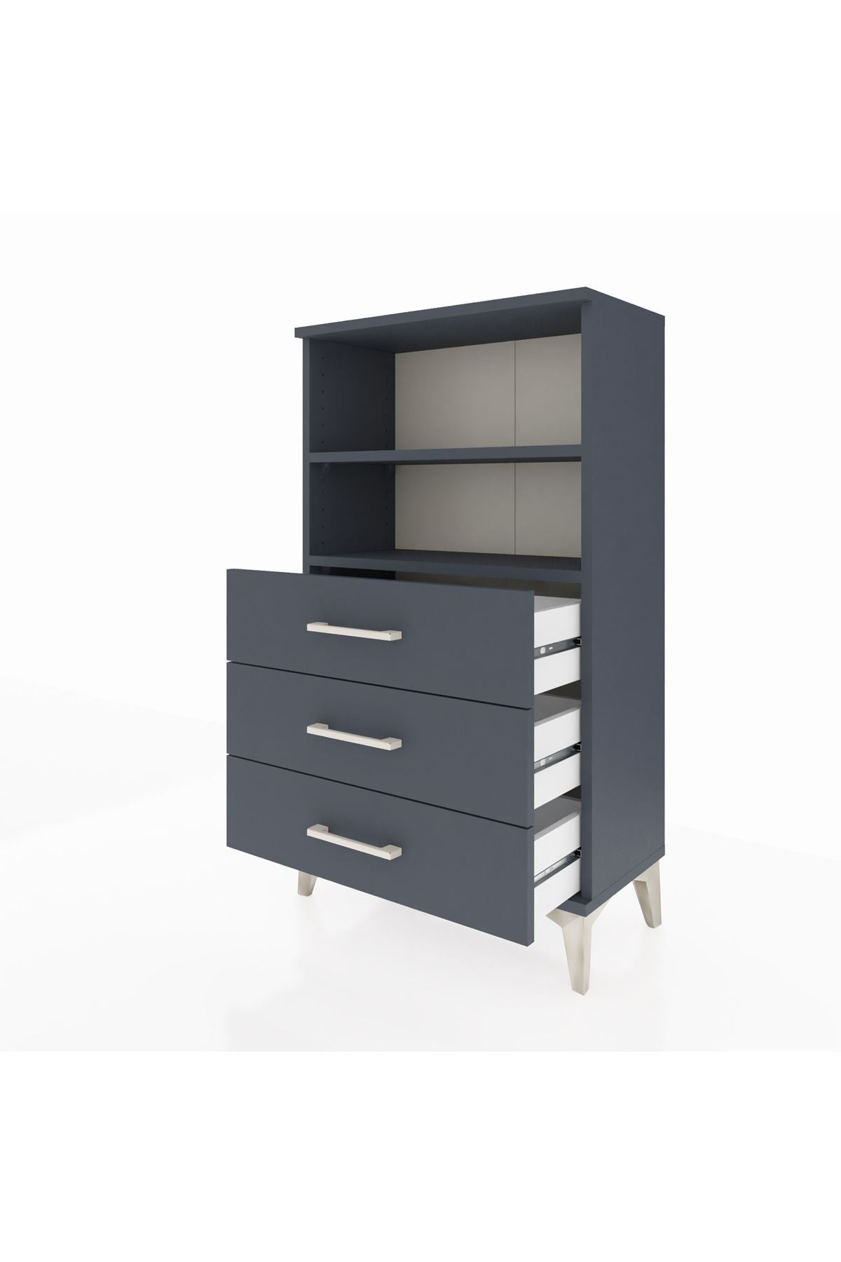 Arges Komodin 2 Raflı 3 Çekmeceli 60x30x106 Antrasit-Antrasit
