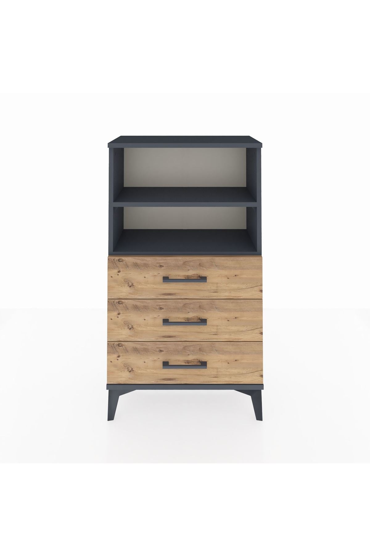 Arges Komodin 2 Raflı 3 Çekmeceli 60x30x106 Antrasit-Çam