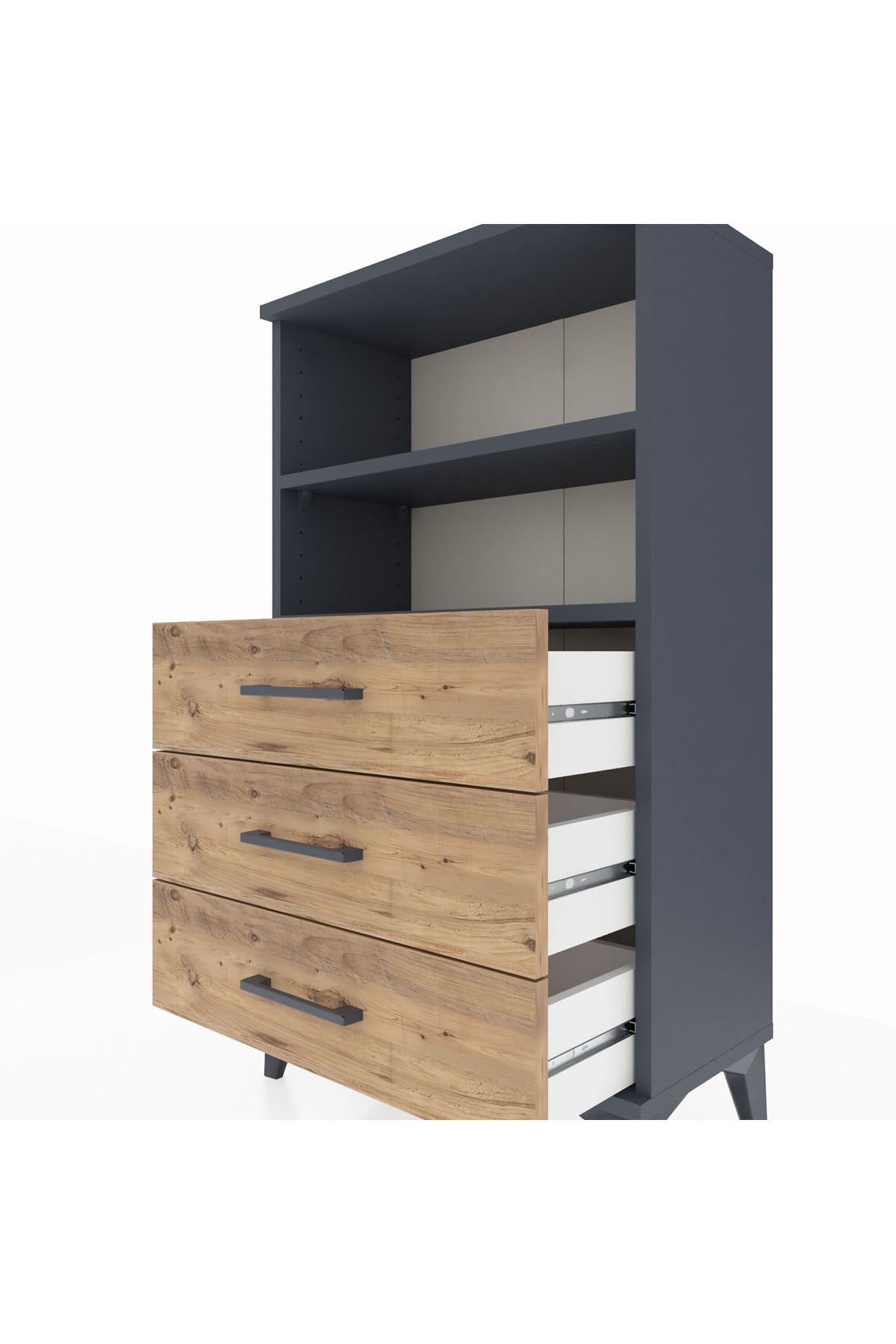 Arges Komodin 2 Raflı 3 Çekmeceli 60x30x106 Antrasit-Çam