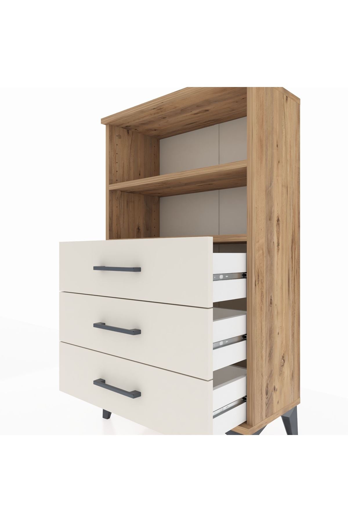 Arges Komodin 2 Raflı 3 Çekmeceli 60x30x106 Çam-Aytaşı