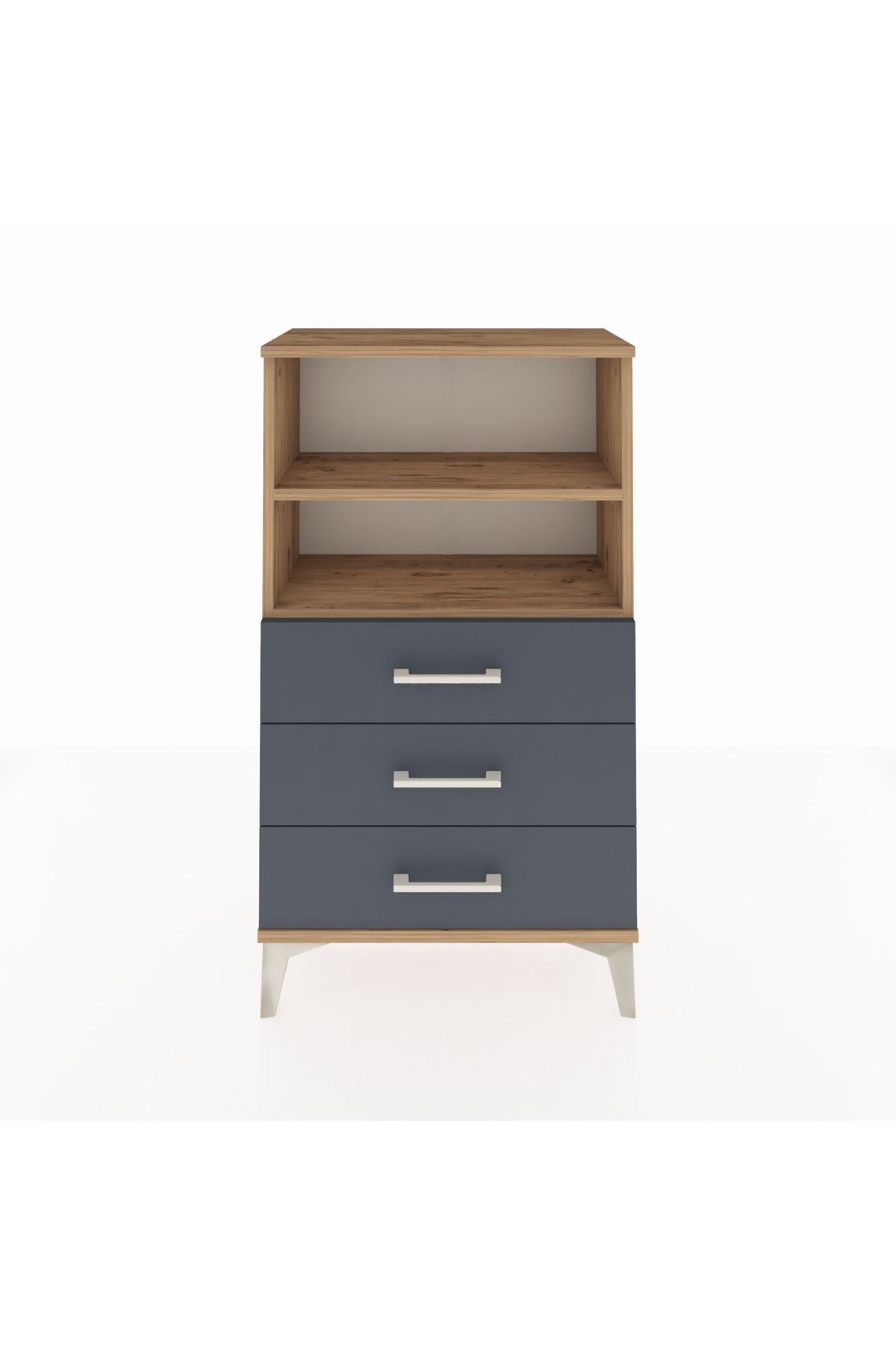 Arges Komodin 2 Raflı 3 Çekmeceli 60x30x106 Çam-Antrasit