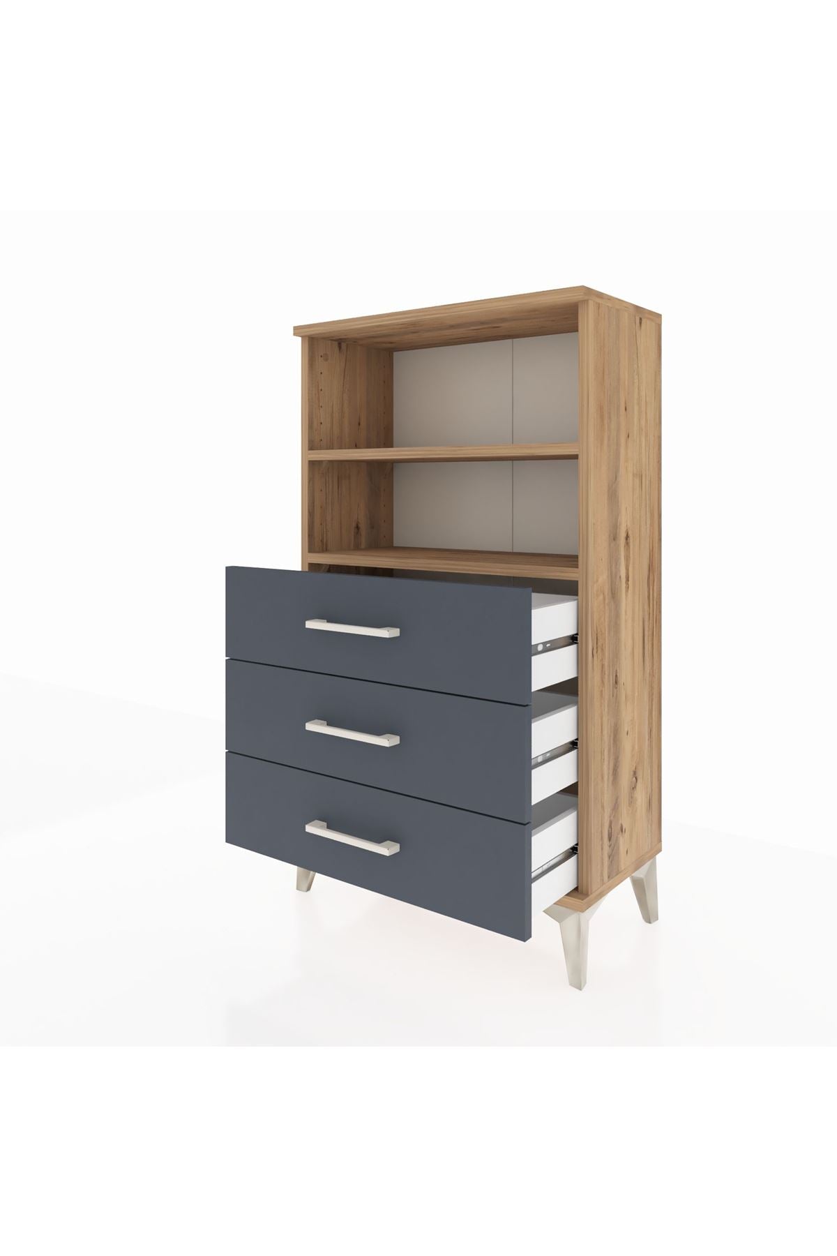 Arges Komodin 2 Raflı 3 Çekmeceli 60x30x106 Çam-Antrasit