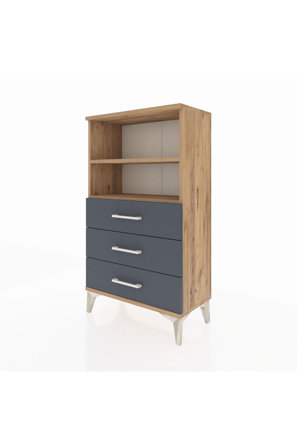 Arges Komodin 2 Raflı 3 Çekmeceli 60x30x106 Çam-Antrasit